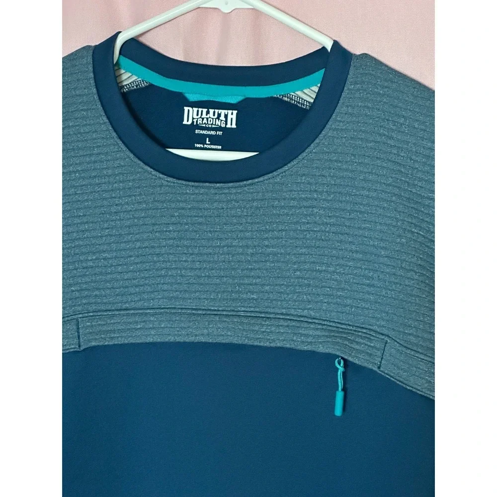 Duluth Trading Co Sweater Mens‎ L Blue Pullover Fleece Long Sleeve Casual